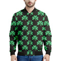 Pixel Clover St. Patrick's Day Print Men's Bomber Jacket