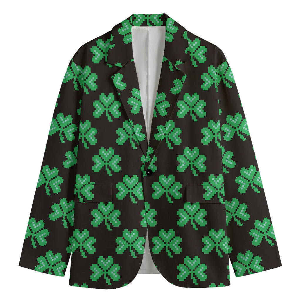 Pixel Clover St. Patrick's Day Print Men's Cotton Blazer