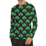 Pixel Clover St. Patrick's Day Print Men's Long Sleeve Rash Guard