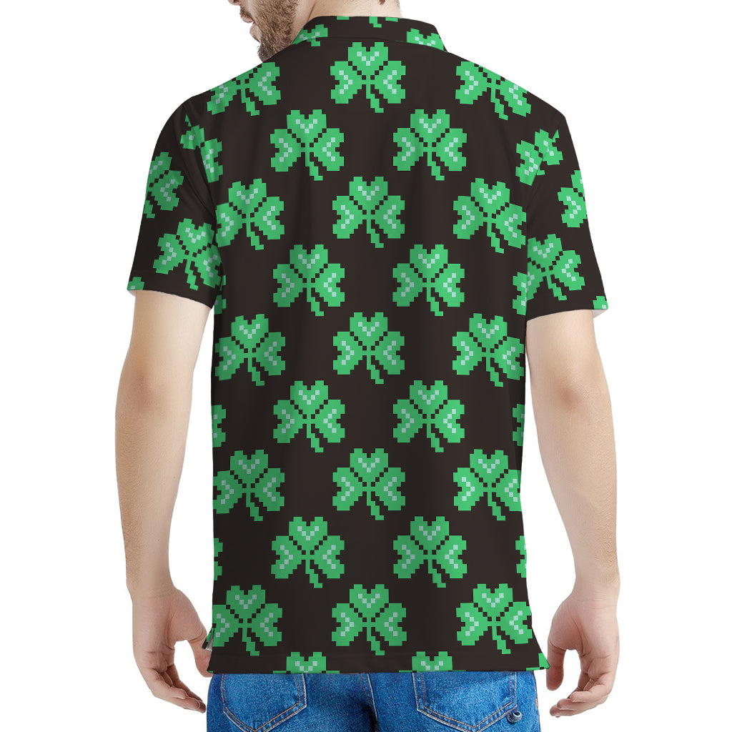 Pixel Clover St. Patrick's Day Print Men's Polo Shirt