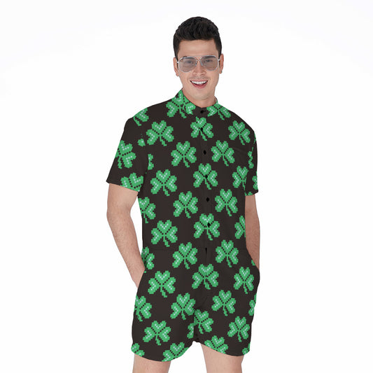 Pixel Clover St. Patrick's Day Print Men's Rompers