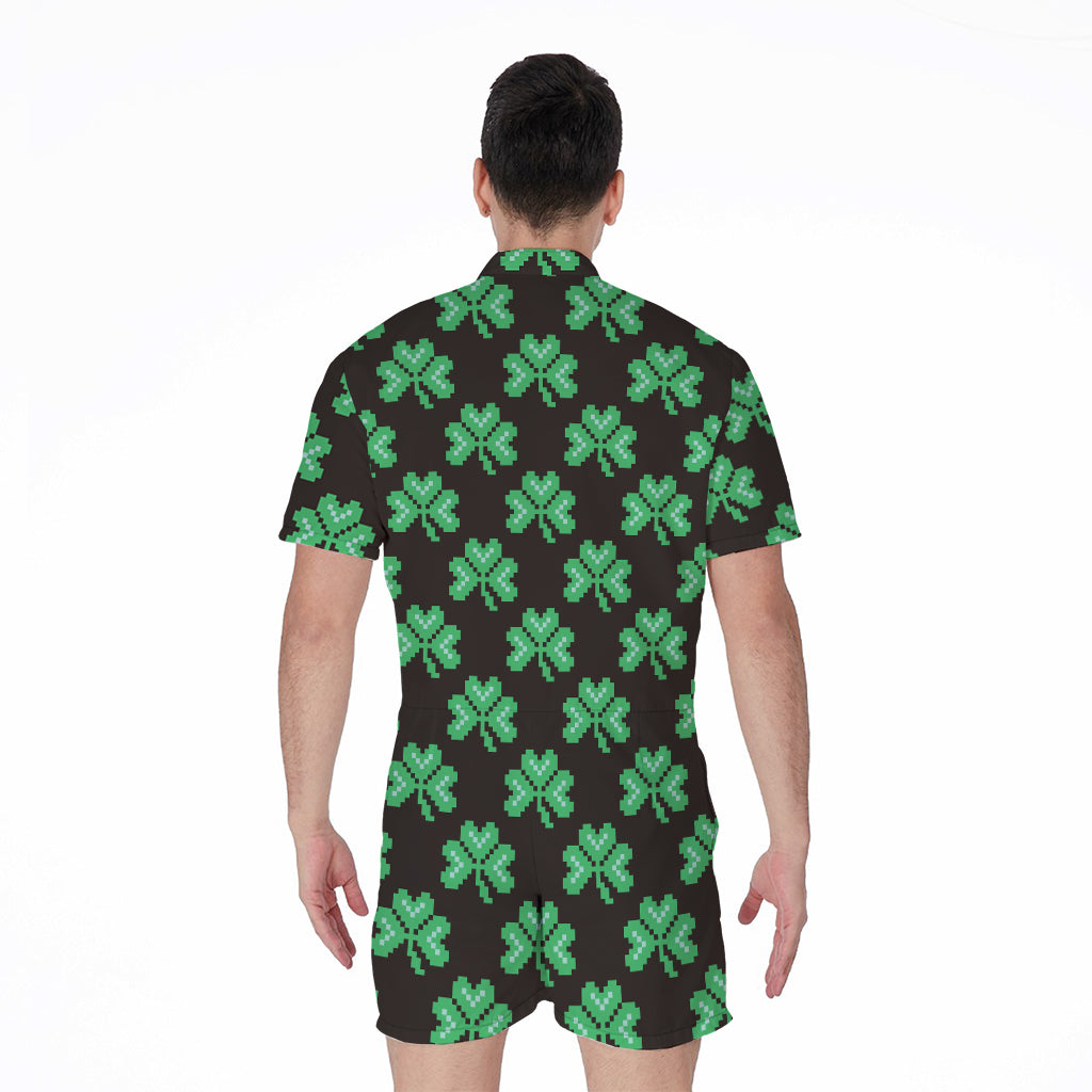 Pixel Clover St. Patrick's Day Print Men's Rompers