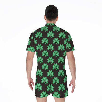 Pixel Clover St. Patrick's Day Print Men's Rompers