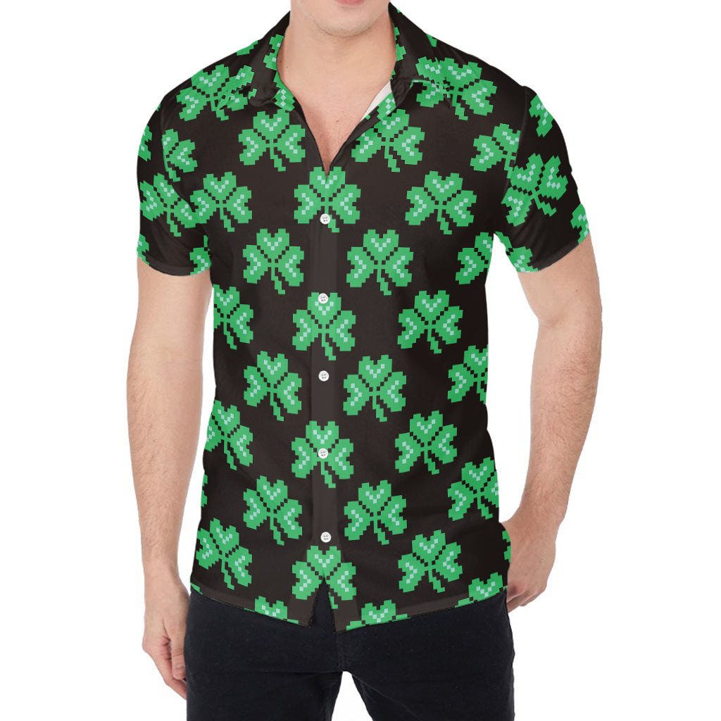 Pixel Clover St. Patrick's Day Print Men's Shirt