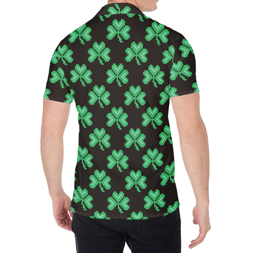 Pixel Clover St. Patrick's Day Print Men's Shirt