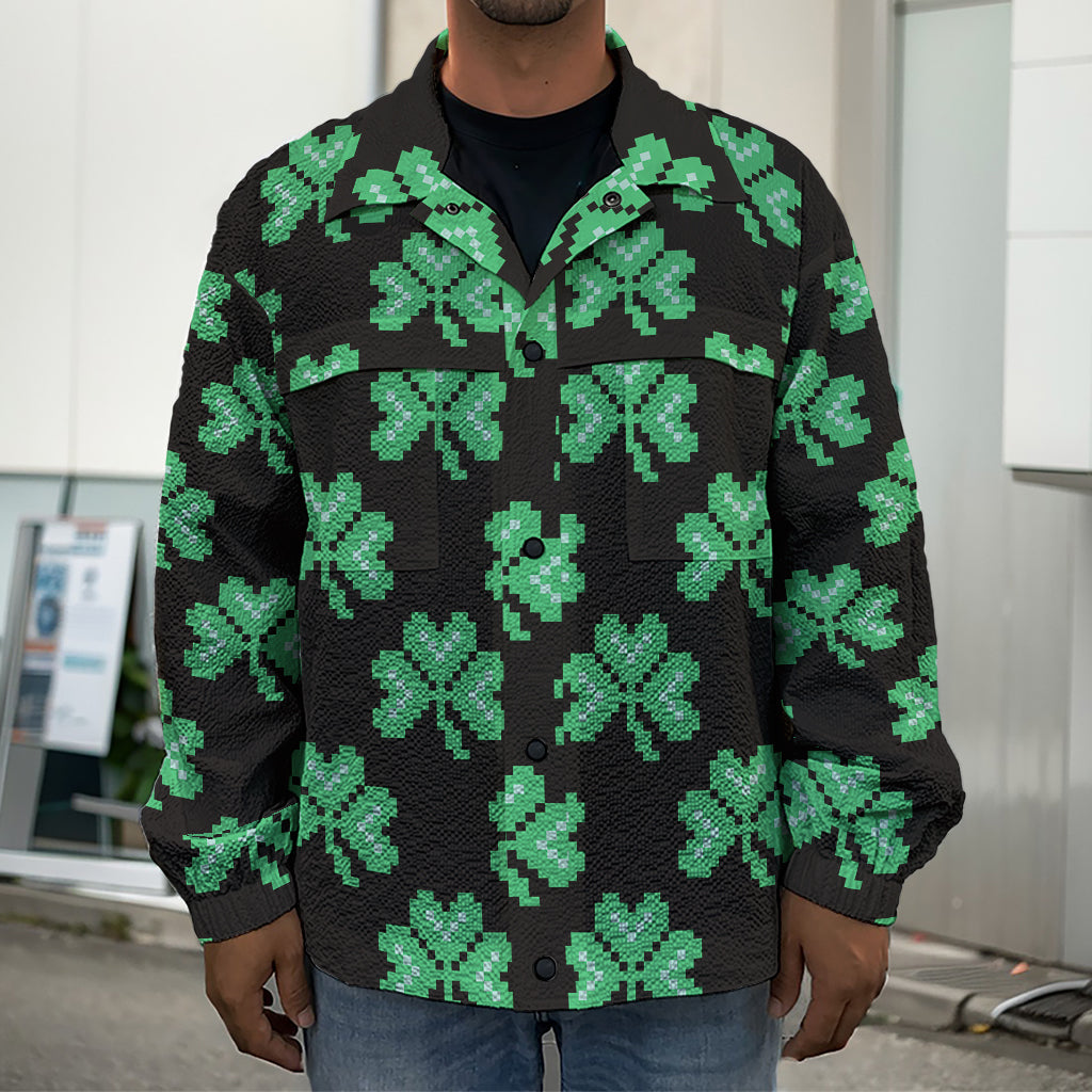 Pixel Clover St. Patrick's Day Print Men's Shirt Jacket