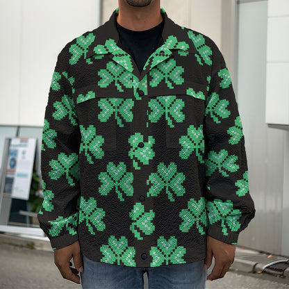 Pixel Clover St. Patrick's Day Print Men's Shirt Jacket