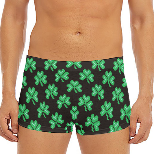 Pixel Clover St. Patrick's Day Print Men's Short Boxer Briefs