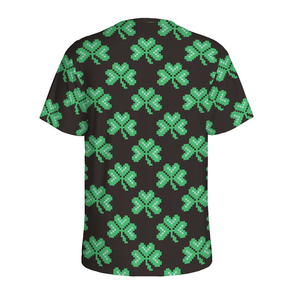 Pixel Clover St. Patrick's Day Print Men's Sports T-Shirt