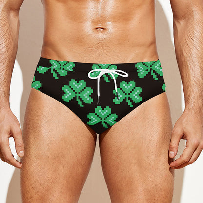 Pixel Clover St. Patrick's Day Print Men's Swim Briefs