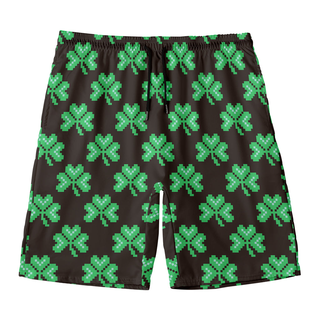 Pixel Clover St. Patrick's Day Print Men's Swim Trunks