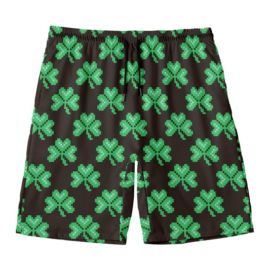 Pixel Clover St. Patrick's Day Print Men's Swim Trunks