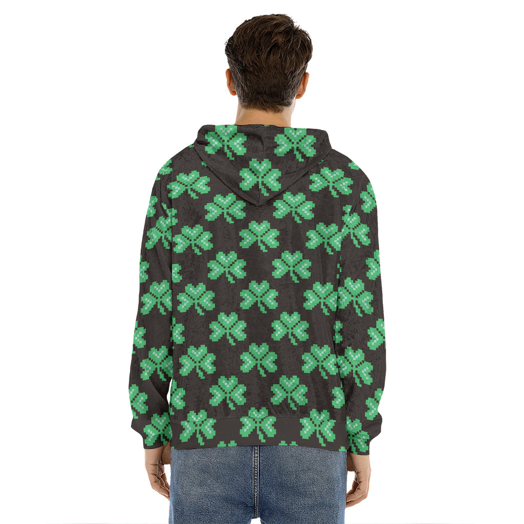 Pixel Clover St. Patrick's Day Print Men's Velvet Pullover Hoodie