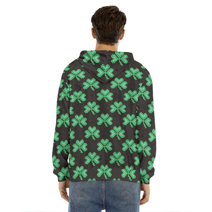 Pixel Clover St. Patrick's Day Print Men's Velvet Pullover Hoodie