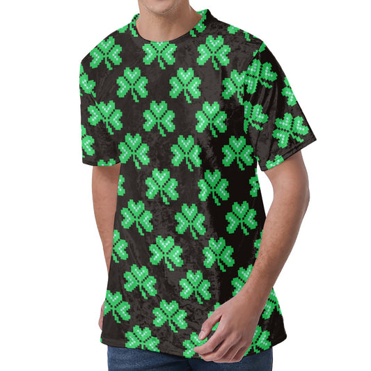 Pixel Clover St. Patrick's Day Print Men's Velvet T-Shirt