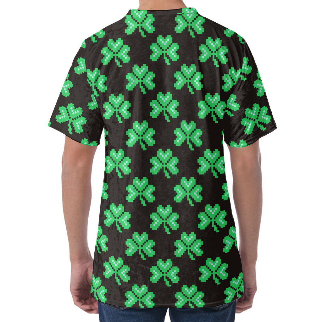 Pixel Clover St. Patrick's Day Print Men's Velvet T-Shirt