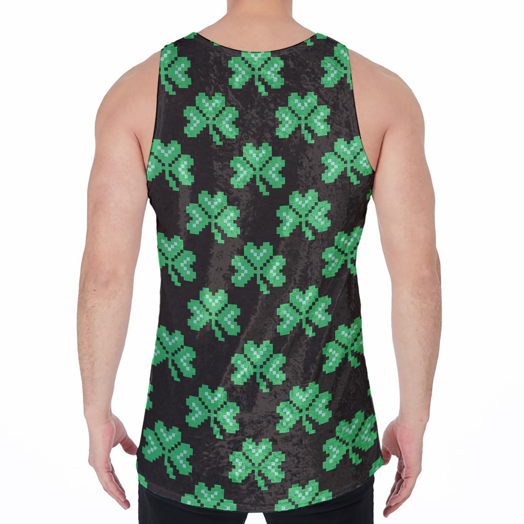 Pixel Clover St. Patrick's Day Print Men's Velvet Tank Top