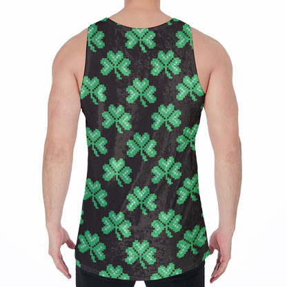 Pixel Clover St. Patrick's Day Print Men's Velvet Tank Top