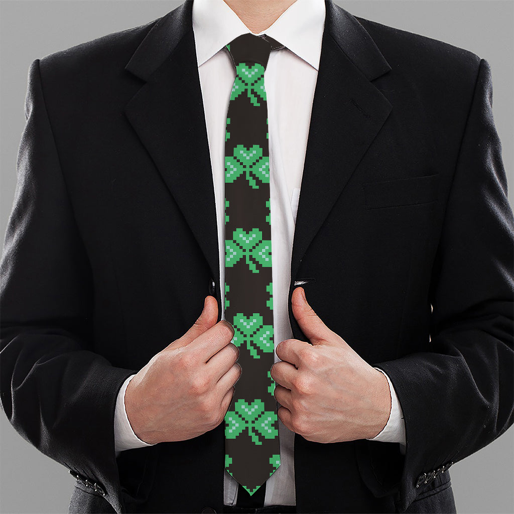 Pixel Clover St. Patrick's Day Print Necktie