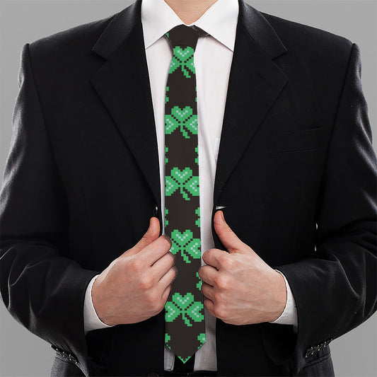 Pixel Clover St. Patrick's Day Print Necktie