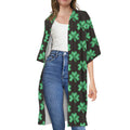 Pixel Clover St. Patrick's Day Print Open Front Beach Cover Up
