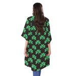 Pixel Clover St. Patrick's Day Print Open Front Beach Cover Up