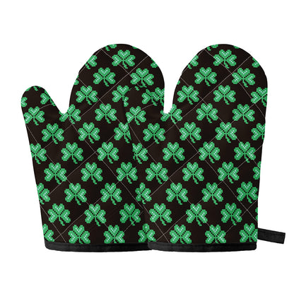 Pixel Clover St. Patrick's Day Print Oven Mitts