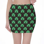 Pixel Clover St. Patrick's Day Print Pencil Mini Skirt