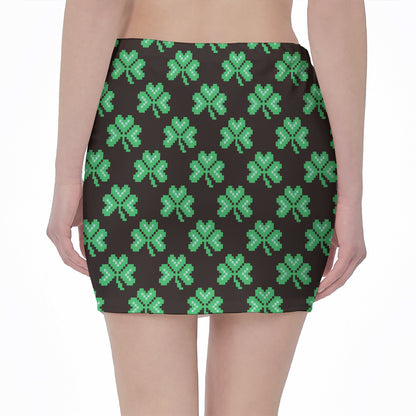 Pixel Clover St. Patrick's Day Print Pencil Mini Skirt