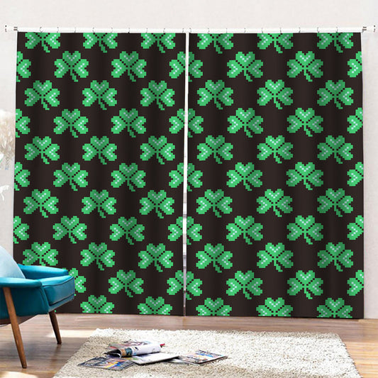 Pixel Clover St. Patrick's Day Print Pencil Pleat Curtains