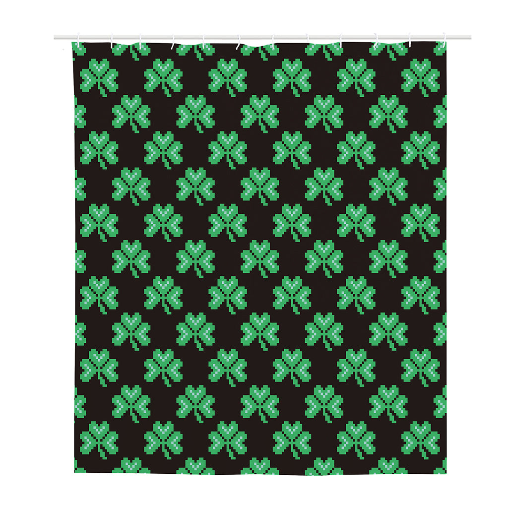 Pixel Clover St. Patrick's Day Print Polyester Shower Curtain