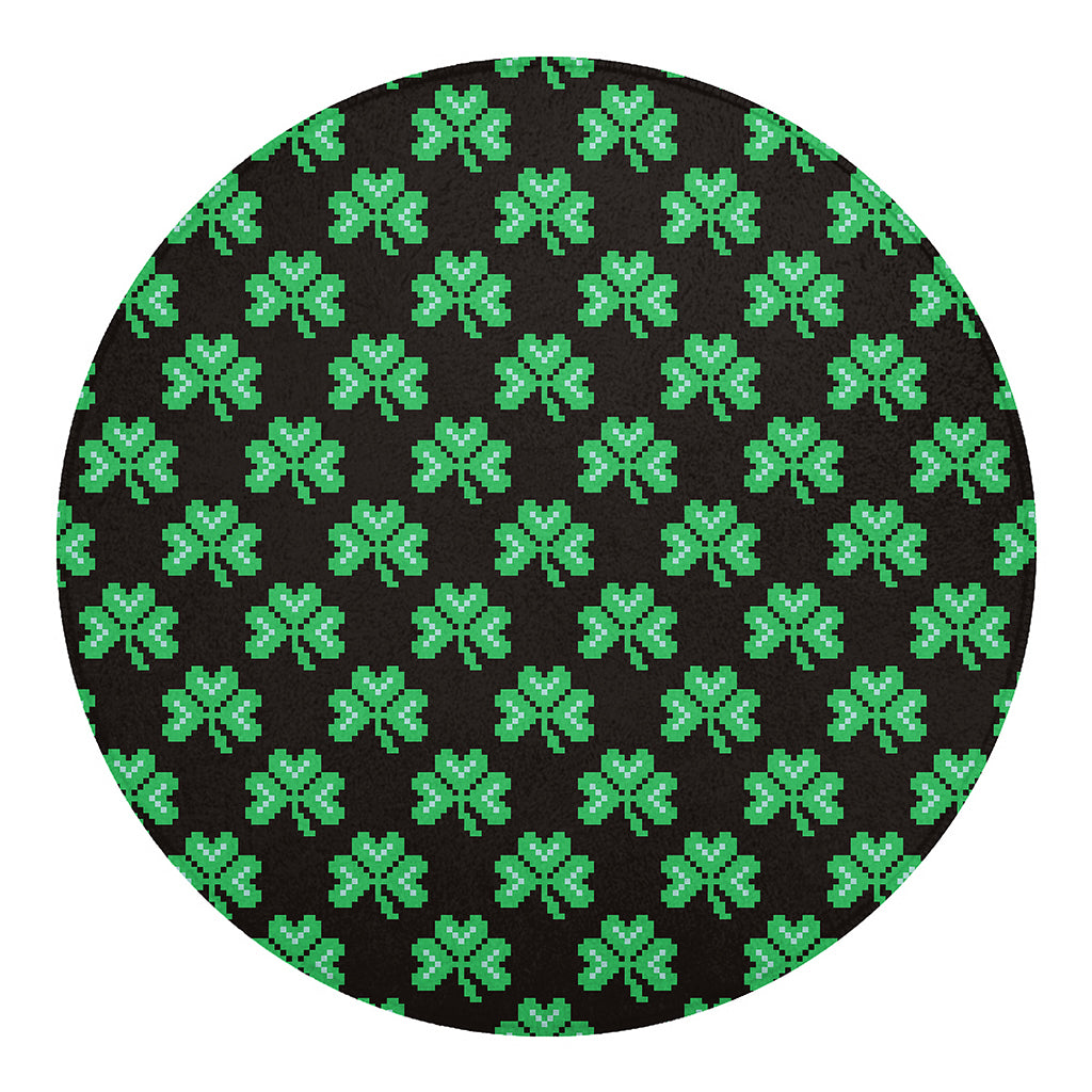 Pixel Clover St. Patrick's Day Print Round Blanket