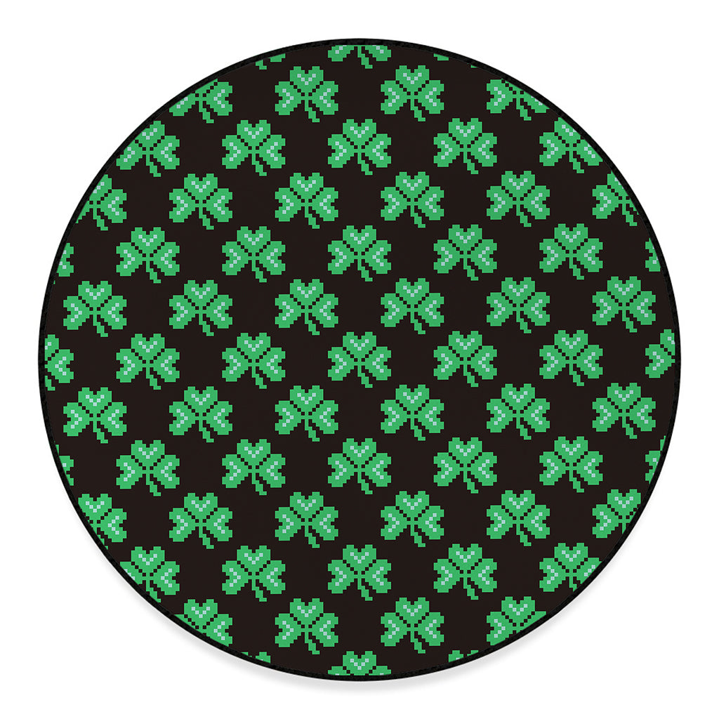 Pixel Clover St. Patrick's Day Print Round Floor Mat