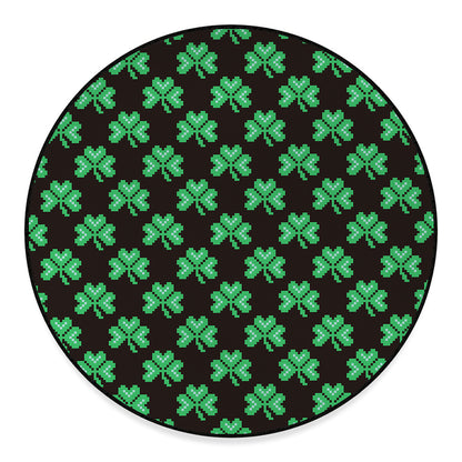 Pixel Clover St. Patrick's Day Print Round Floor Mat