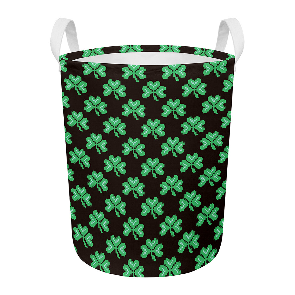 Pixel Clover St. Patrick's Day Print Round Laundry Basket