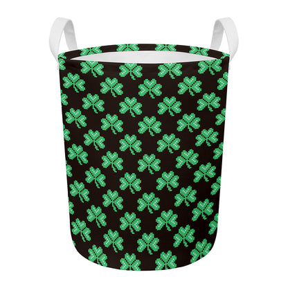 Pixel Clover St. Patrick's Day Print Round Laundry Basket