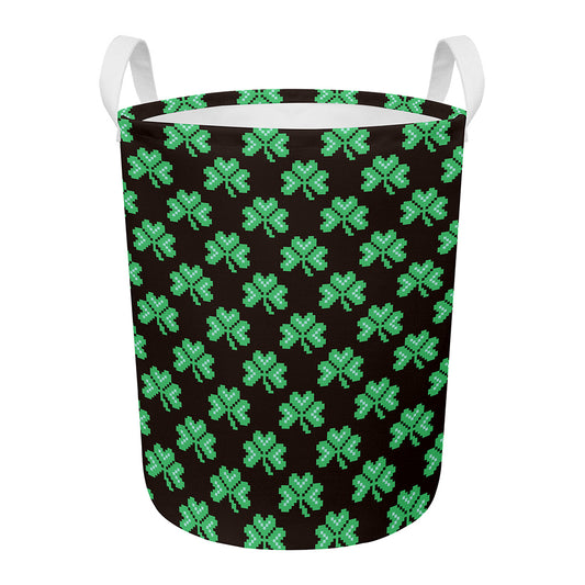 Pixel Clover St. Patrick's Day Print Round Laundry Basket