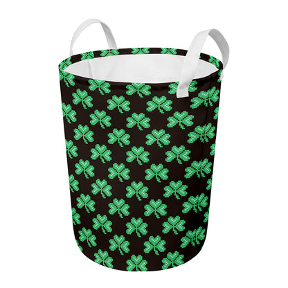 Pixel Clover St. Patrick's Day Print Round Laundry Basket