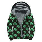 Pixel Clover St. Patrick's Day Print Sherpa Lined Zip Up Hoodie