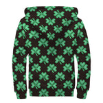 Pixel Clover St. Patrick's Day Print Sherpa Lined Zip Up Hoodie