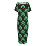 Pixel Clover St. Patrick's Day Print Short Sleeve Long Nightdress
