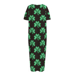 Pixel Clover St. Patrick's Day Print Short Sleeve Long Nightdress