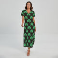 Pixel Clover St. Patrick's Day Print Short Sleeve Maxi Dress