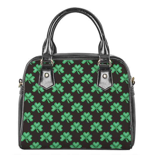 Pixel Clover St. Patrick's Day Print Shoulder Handbag