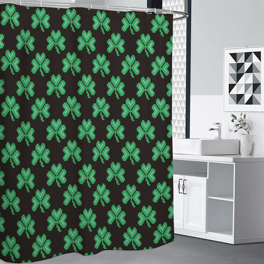 Pixel Clover St. Patrick's Day Print Shower Curtain