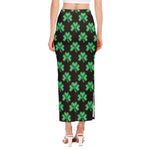 Pixel Clover St. Patrick's Day Print Side Slit Maxi Skirt