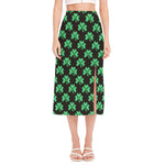 Pixel Clover St. Patrick's Day Print Side Slit Midi Skirt