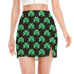 Pixel Clover St. Patrick's Day Print Side Slit Mini Skirt