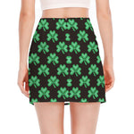 Pixel Clover St. Patrick's Day Print Side Slit Mini Skirt