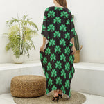 Pixel Clover St. Patrick's Day Print Silk V-Neck Kaftan Dress